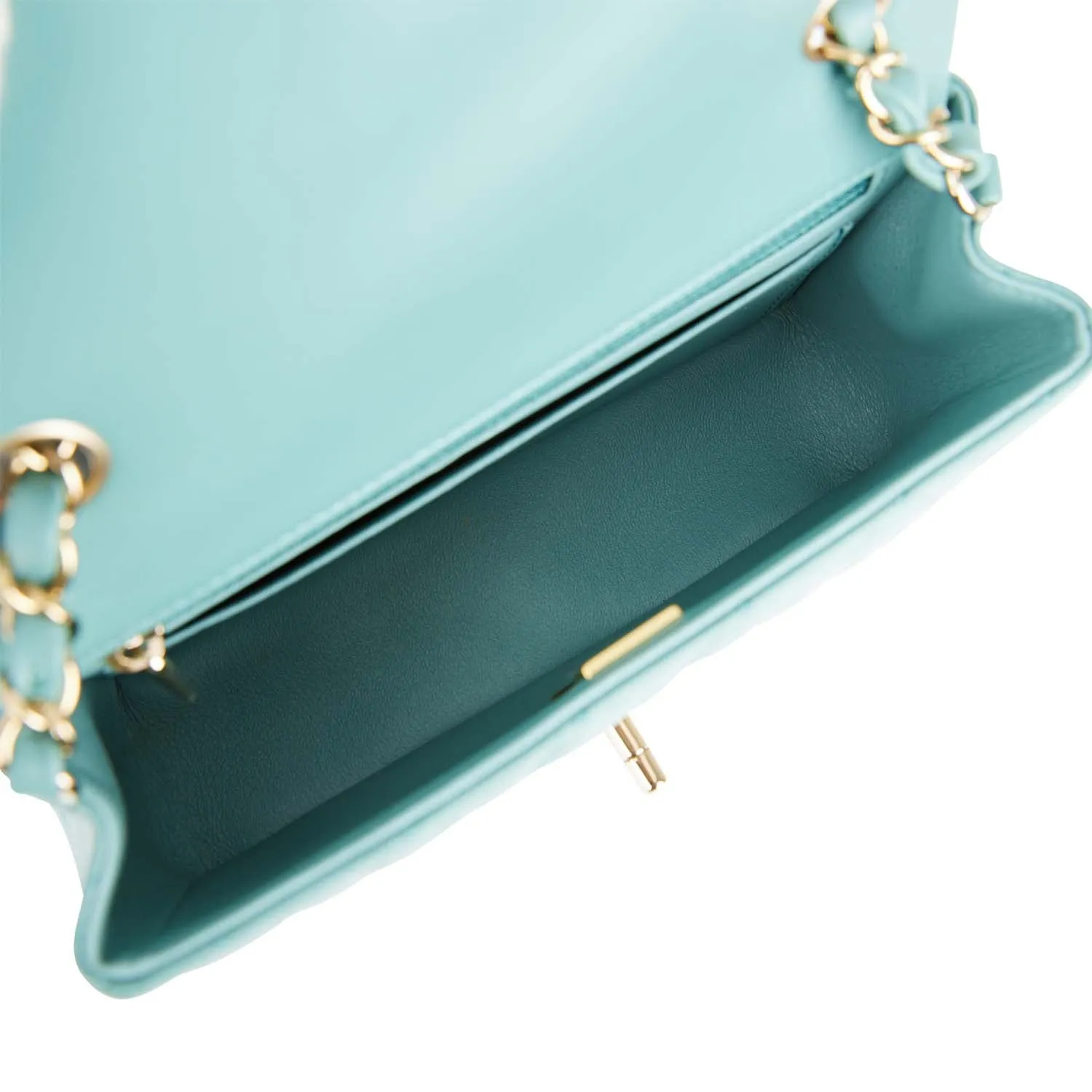 Chanel Mini Rectangular Flap Bag Turquoise Lambskin Light Gold Hardware