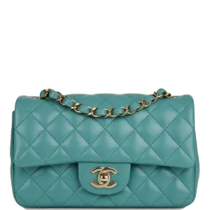 Chanel Mini Rectangular Flap Bag Turquoise Lambskin Light Gold Hardware