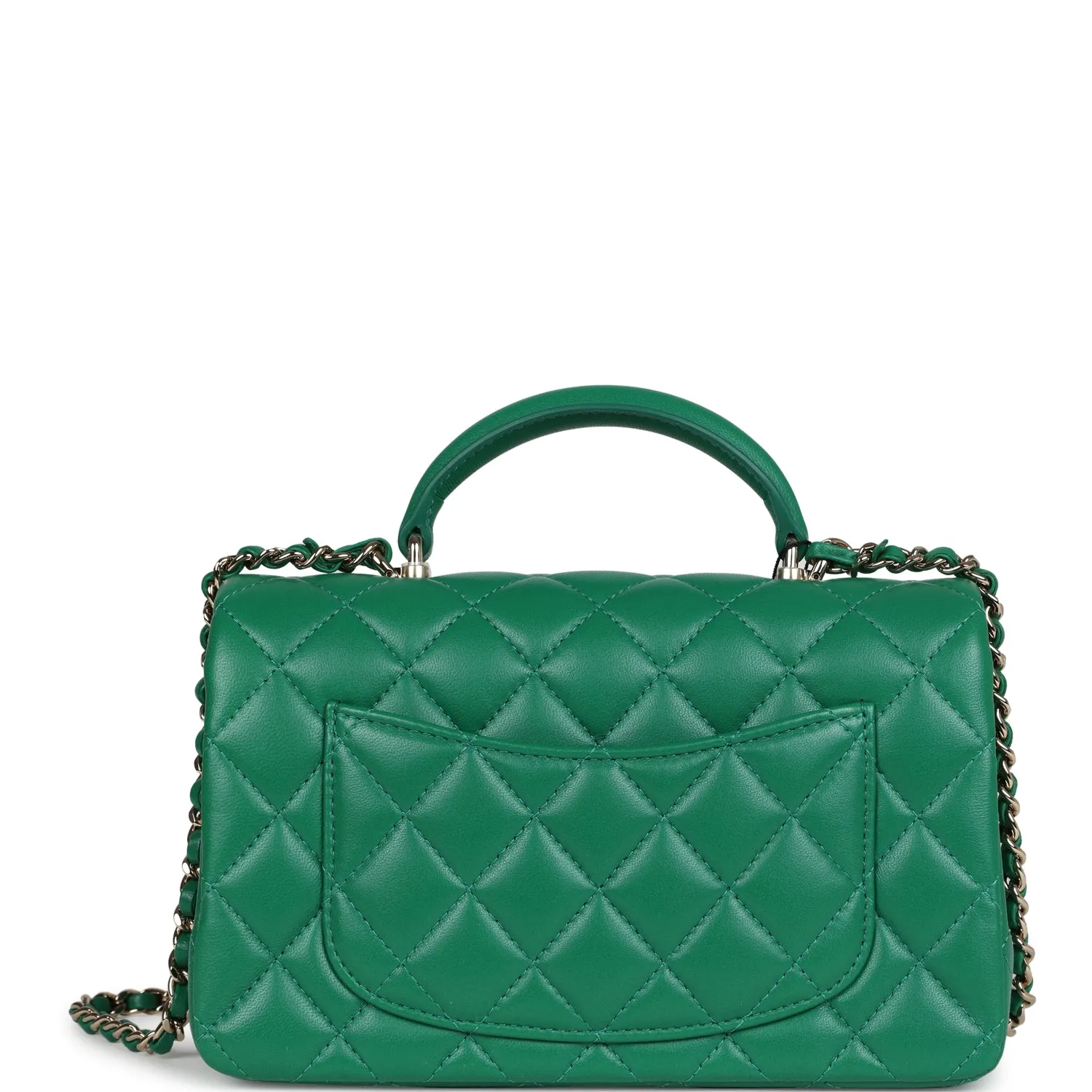 Chanel Mini Rectangular Flap with Top Handle Dark Green Lambskin Light Gold Hardware