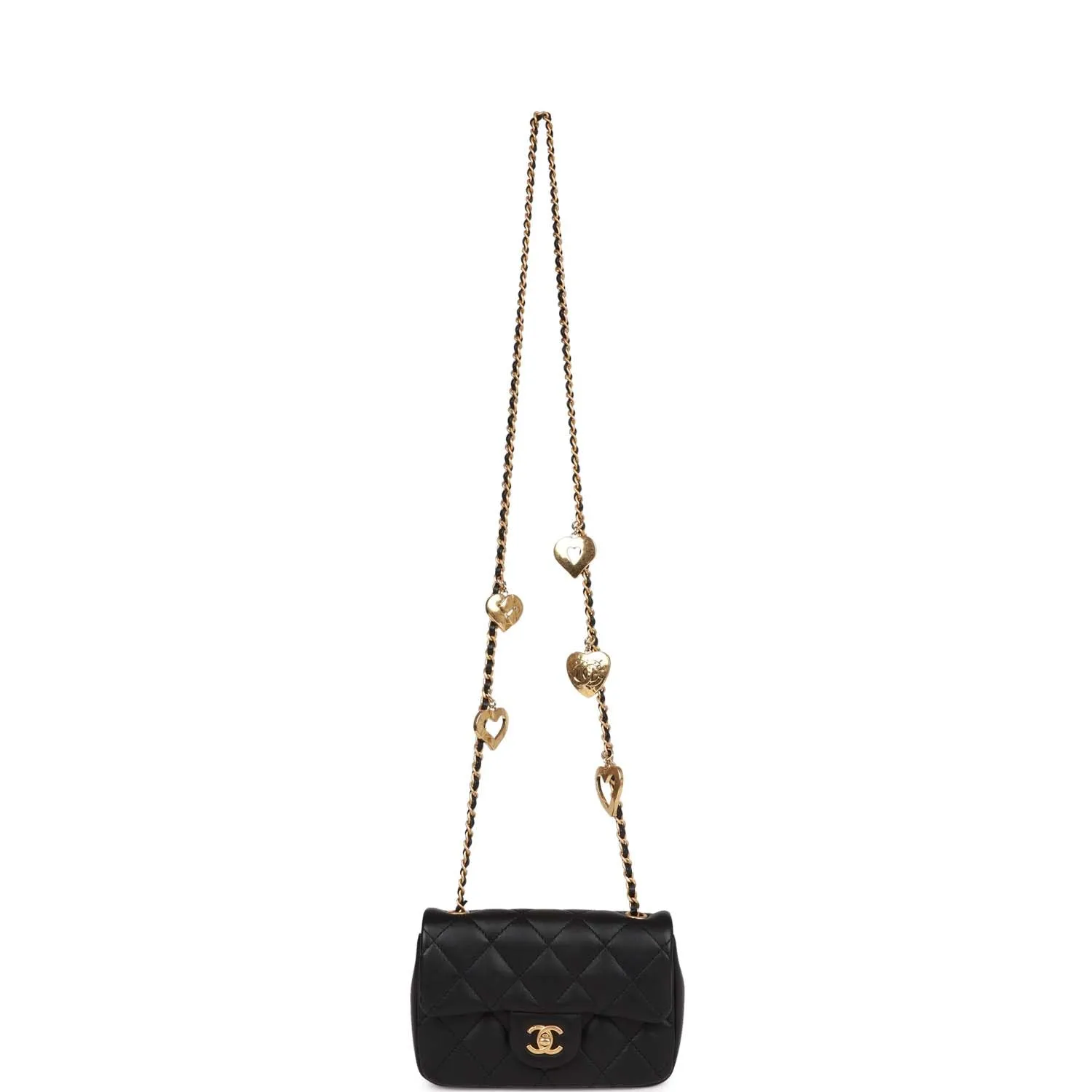 Chanel Mini Rectangular Heart Flap Bag Black Lambskin Aged Gold Hardware