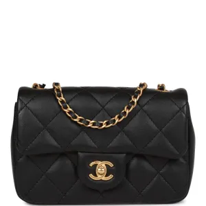 Chanel Mini Rectangular Heart Flap Bag Black Lambskin Aged Gold Hardware