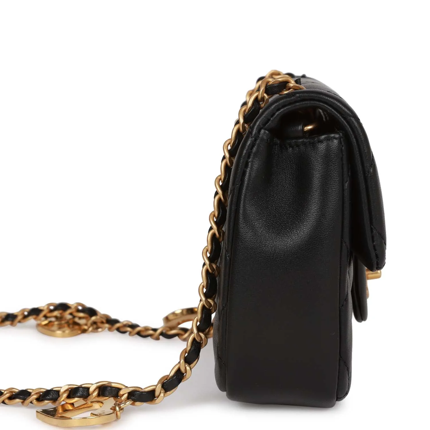 Chanel Mini Rectangular Heart Flap Bag Black Lambskin Aged Gold Hardware