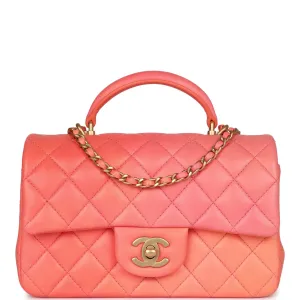 Chanel Mini Rectangular Top Handle Coral Ombre Lambskin Aged Gold Hardware