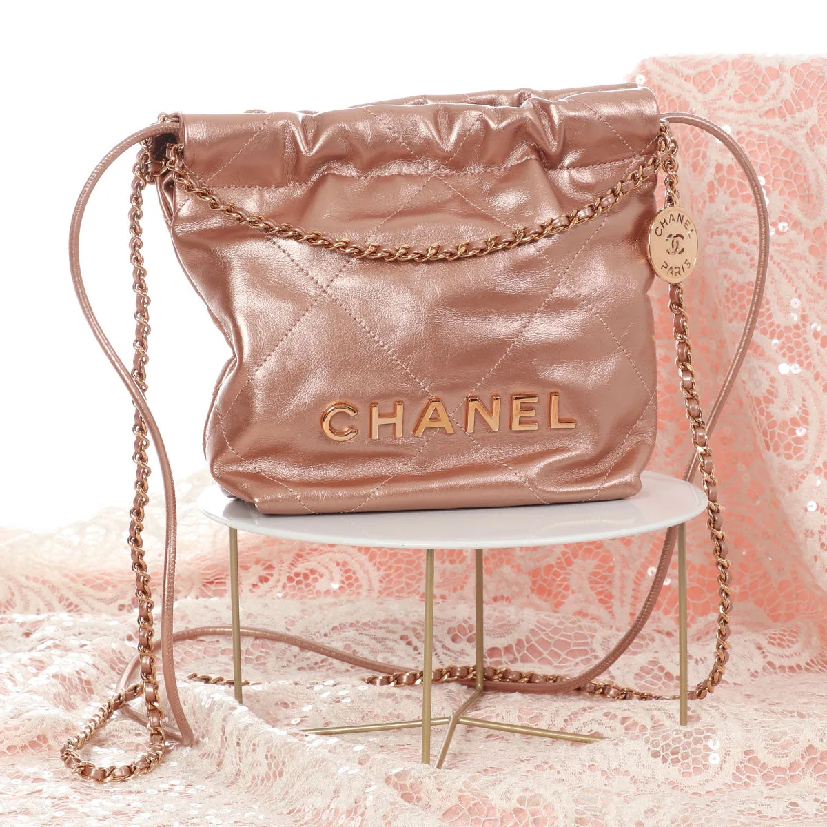 Chanel Mini Rose Gold Quilted Calfskin 22