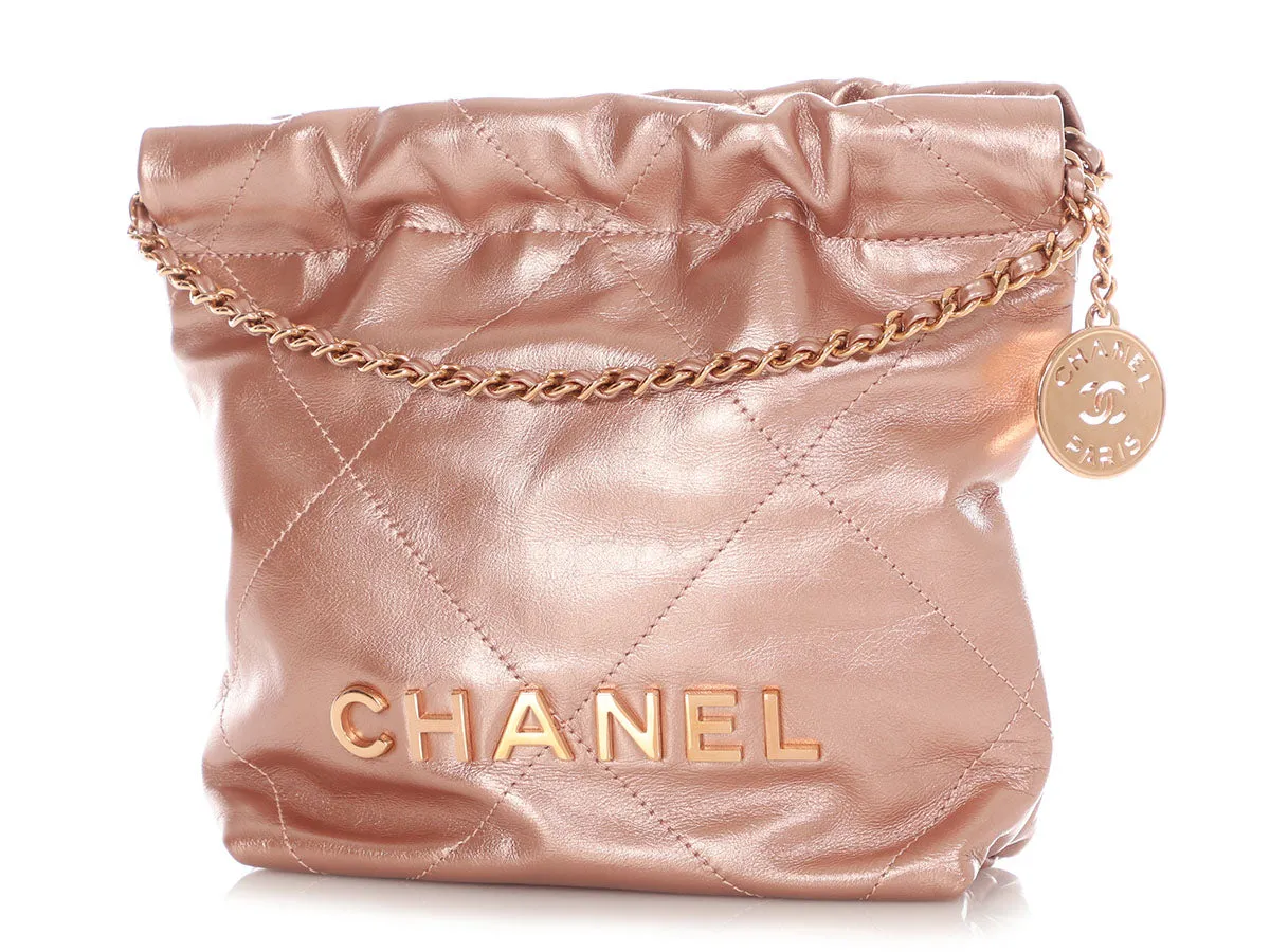 Chanel Mini Rose Gold Quilted Calfskin 22