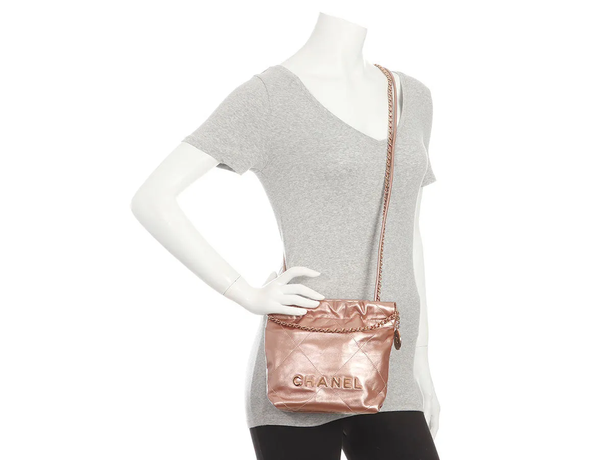 Chanel Mini Rose Gold Quilted Calfskin 22