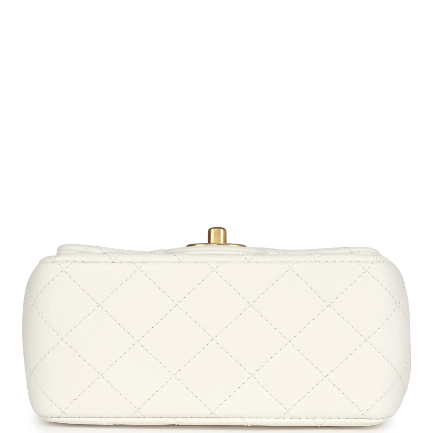 Chanel Mini Square Pearl Crush Flap Bag White Lambskin Antique Gold Hardware