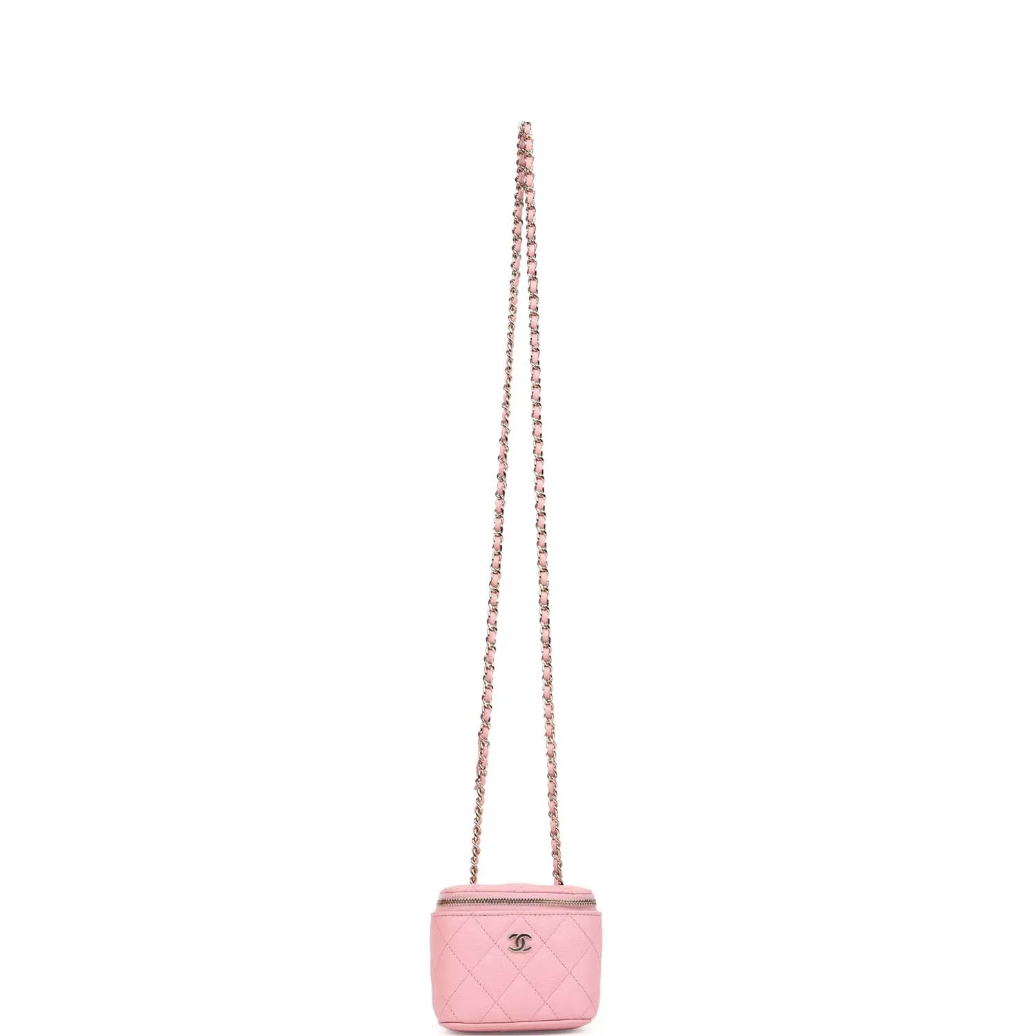 Chanel Mini Square Vanity Case Crossbody Bag Pink Caviar Light Gold Hardware