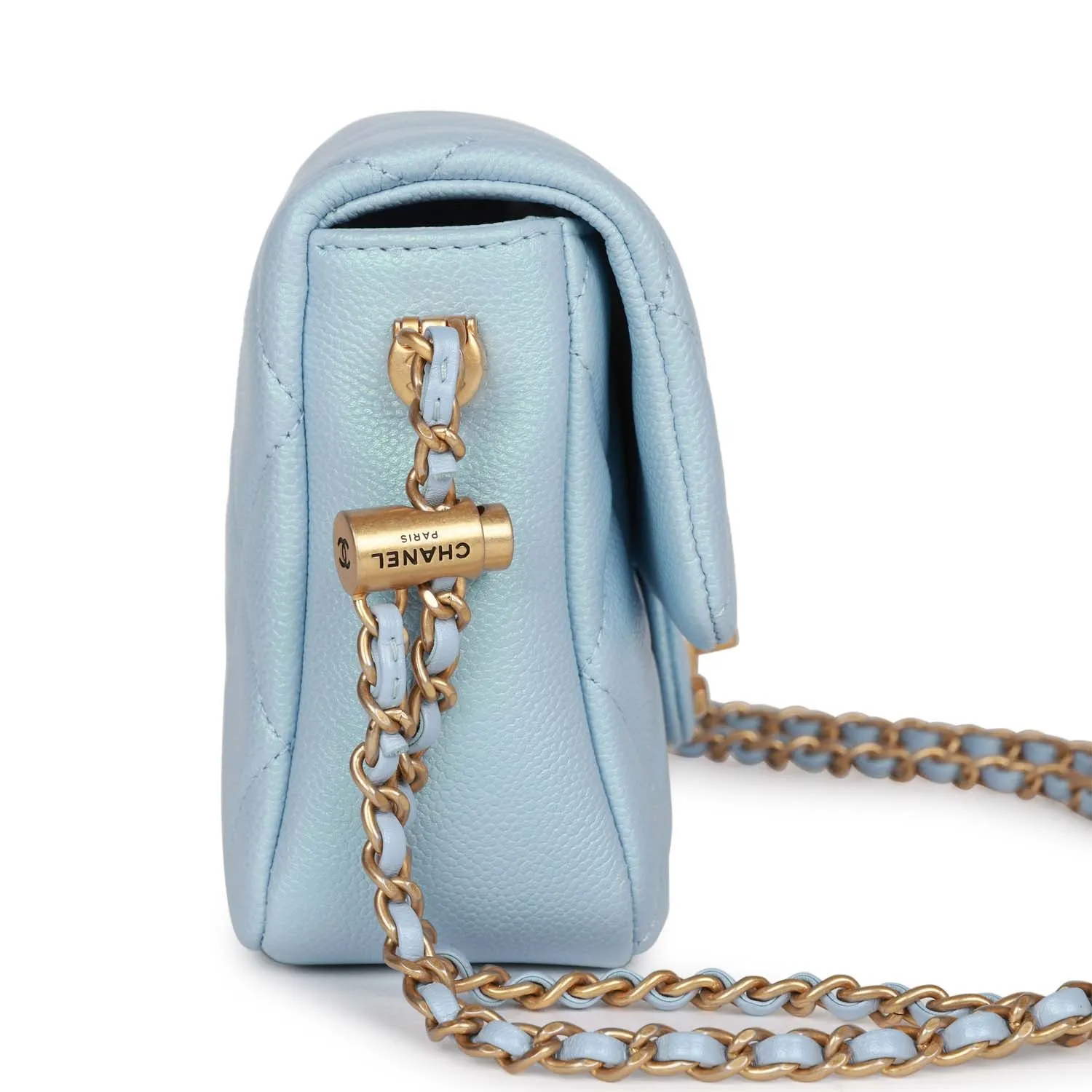 Chanel My Perfect Mini Flap Bag Blue Iridescent Caviar Antique Gold Hardware