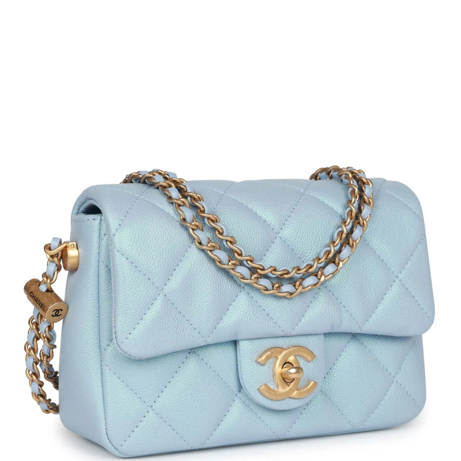 Chanel My Perfect Mini Flap Bag Blue Iridescent Caviar Antique Gold Hardware