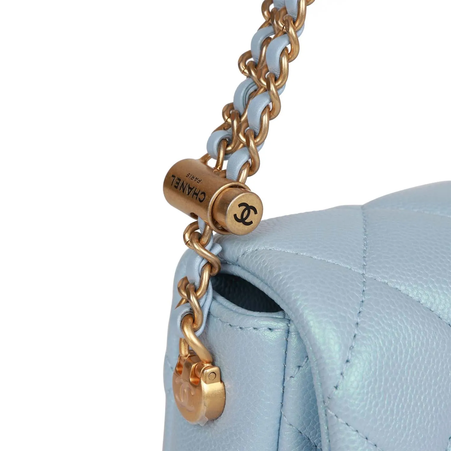 Chanel My Perfect Mini Flap Bag Blue Iridescent Caviar Antique Gold Hardware