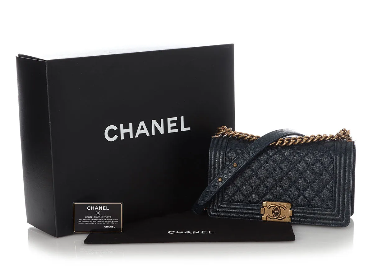 Chanel Old Medium Dark Navy Quilted Caviar Boy