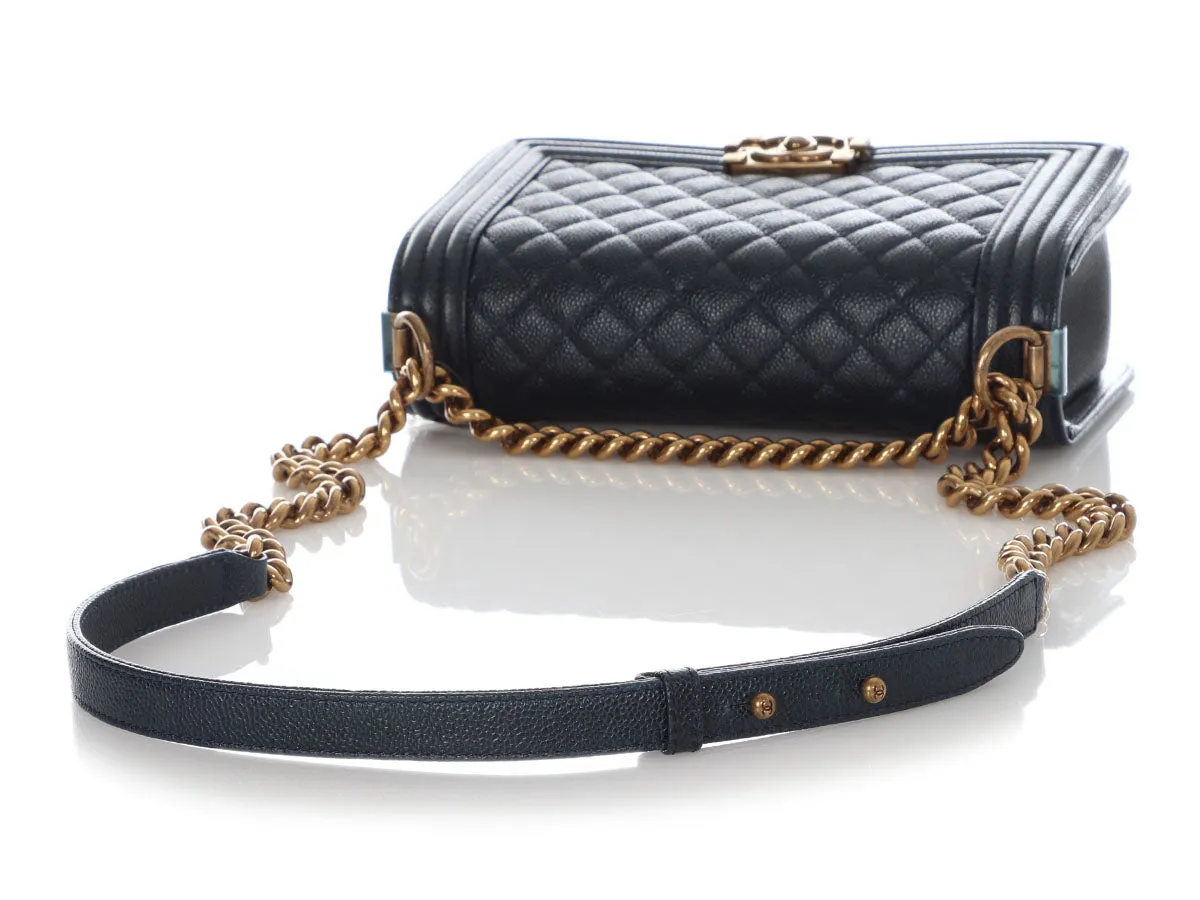 Chanel Old Medium Dark Navy Quilted Caviar Boy