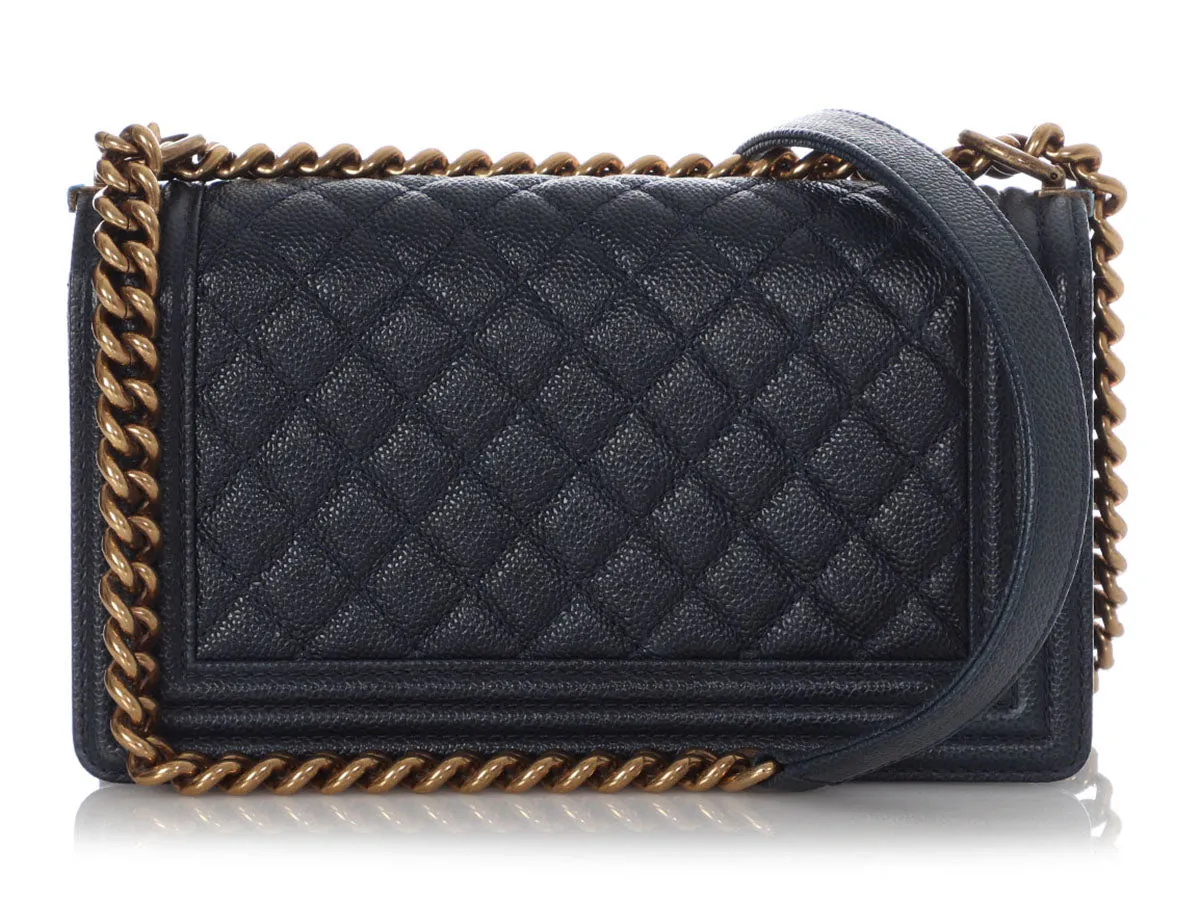 Chanel Old Medium Dark Navy Quilted Caviar Boy