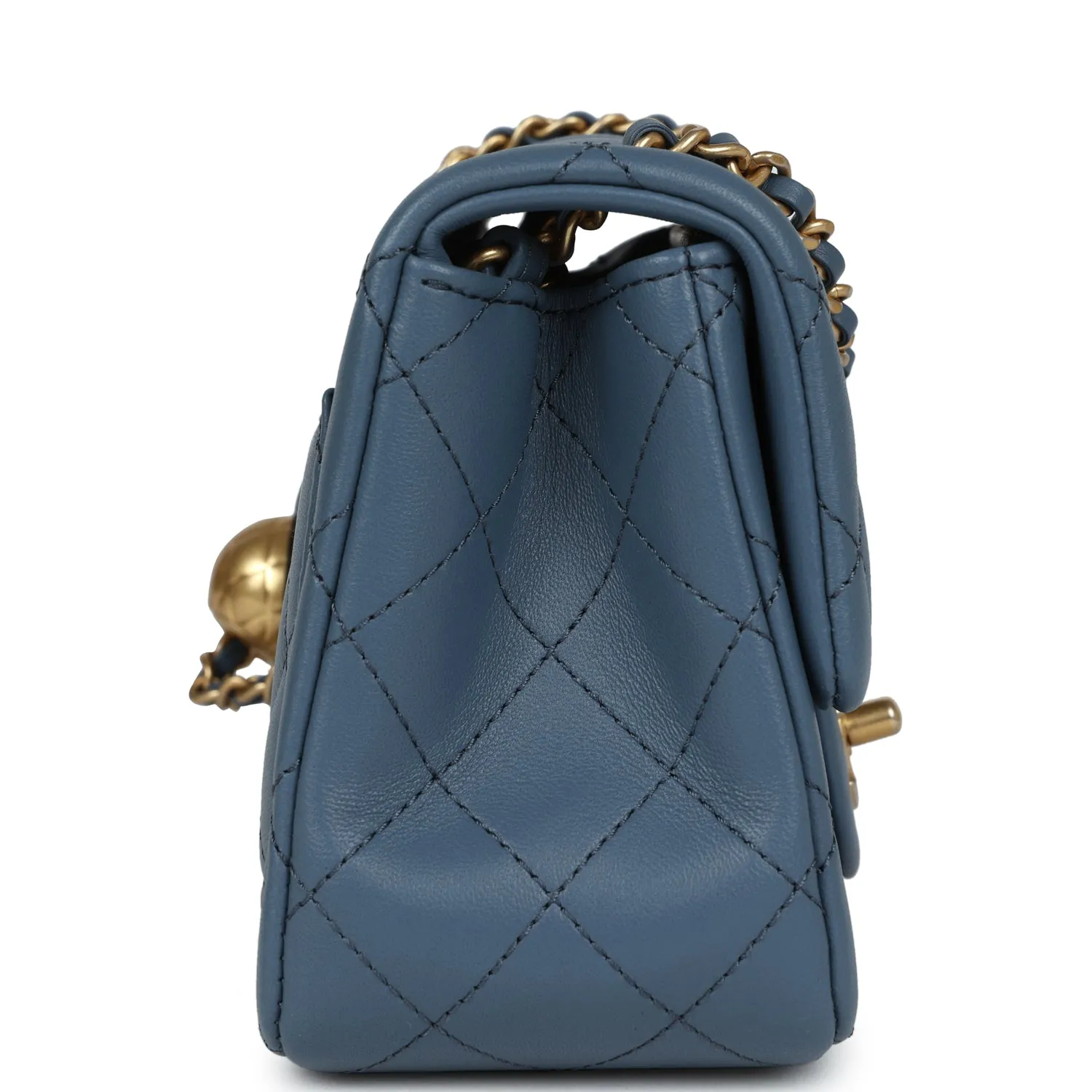 Chanel Pearl Crush Mini Square Flap Bag Blue Lambskin Antique Gold Hardware