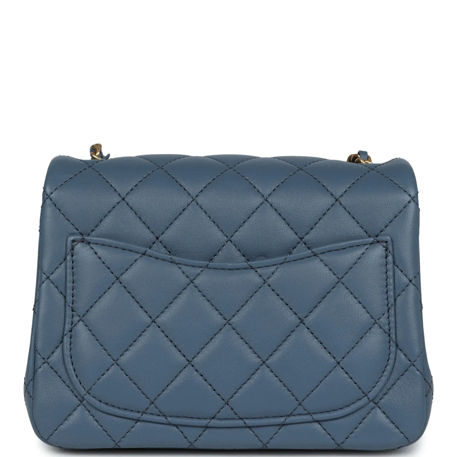 Chanel Pearl Crush Mini Square Flap Bag Blue Lambskin Antique Gold Hardware