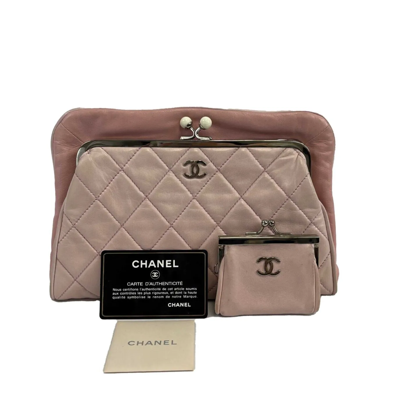 Chanel Rare clutch leather Pink CC quilted with matching coin purse 08 / 09