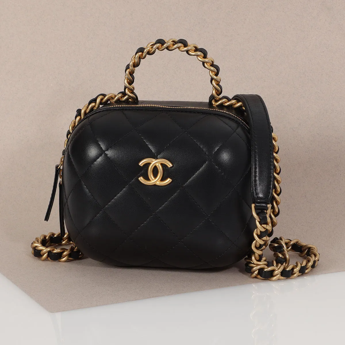 Chanel Small Black Quilted Lambskin Vanity Case