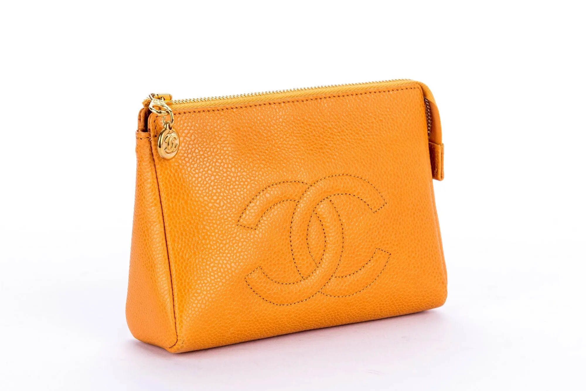 Chanel Timeless Papaya Caviar Leather Zippy Pouch with Card & Box