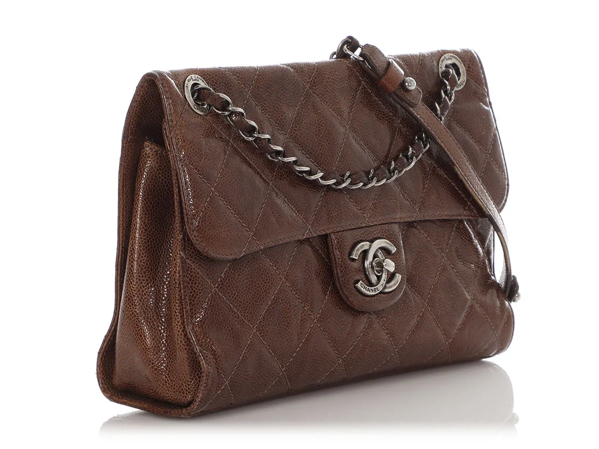 Chanel Vintage Brown Quilted Glazed Caviar Flap