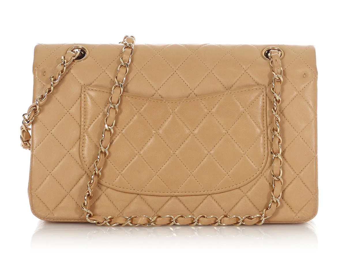 Chanel Vintage Medium/Large Beige Quilted Lambskin Classic Double Flap