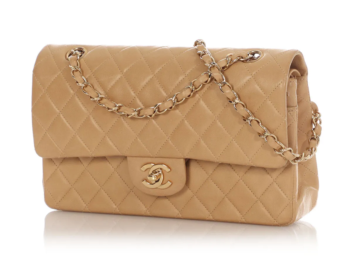 Chanel Vintage Medium/Large Beige Quilted Lambskin Classic Double Flap