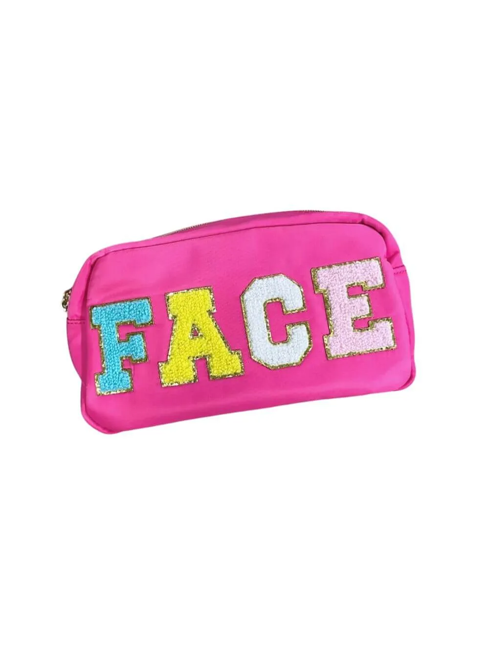 Chenille Letter FACE Zip Up Pink Cosmetic Bag