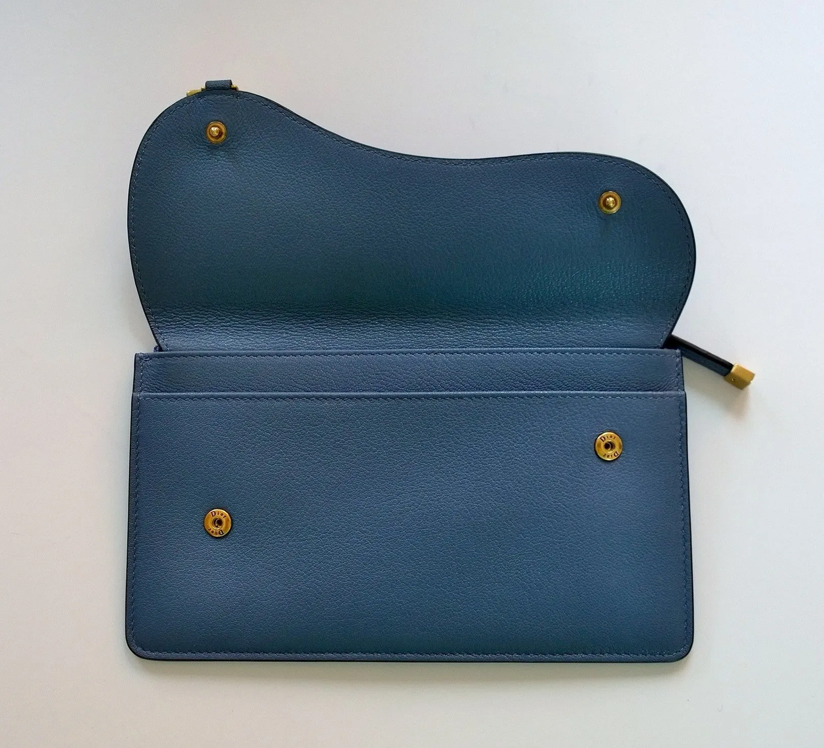 Christian Dior Saddle Long Wallet Clutch Pouch in Blue Leather