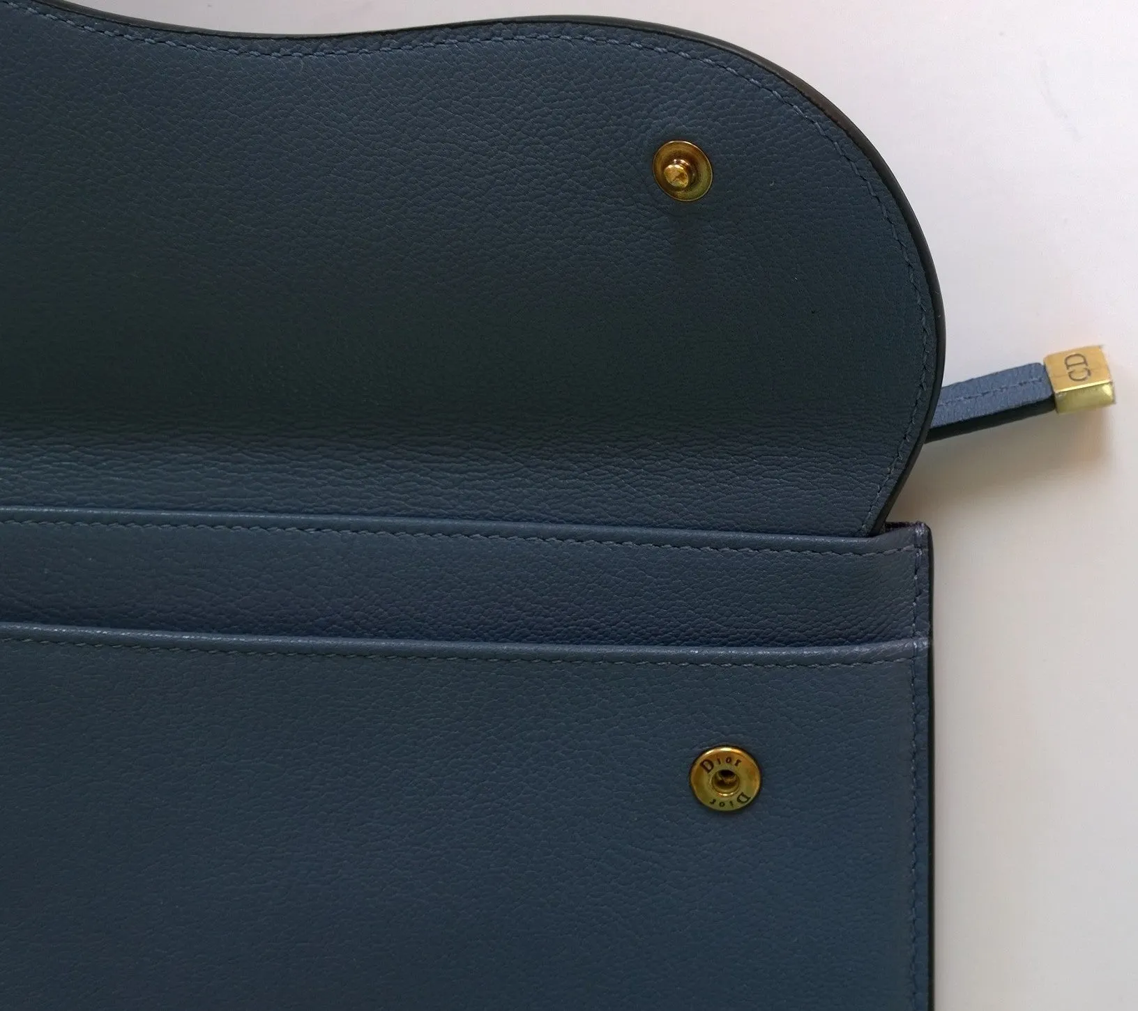 Christian Dior Saddle Long Wallet Clutch Pouch in Blue Leather