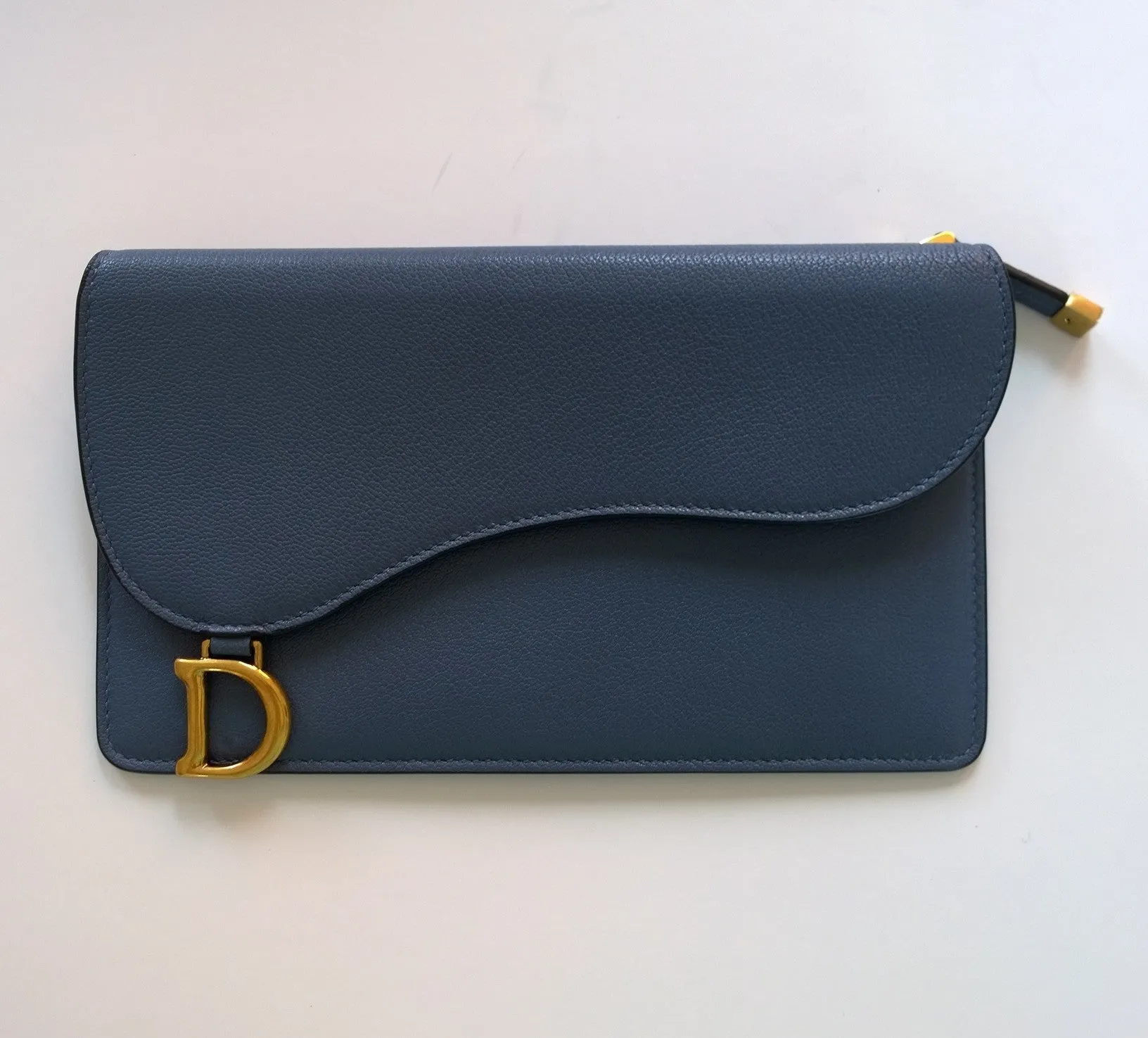 Christian Dior Saddle Long Wallet Clutch Pouch in Blue Leather