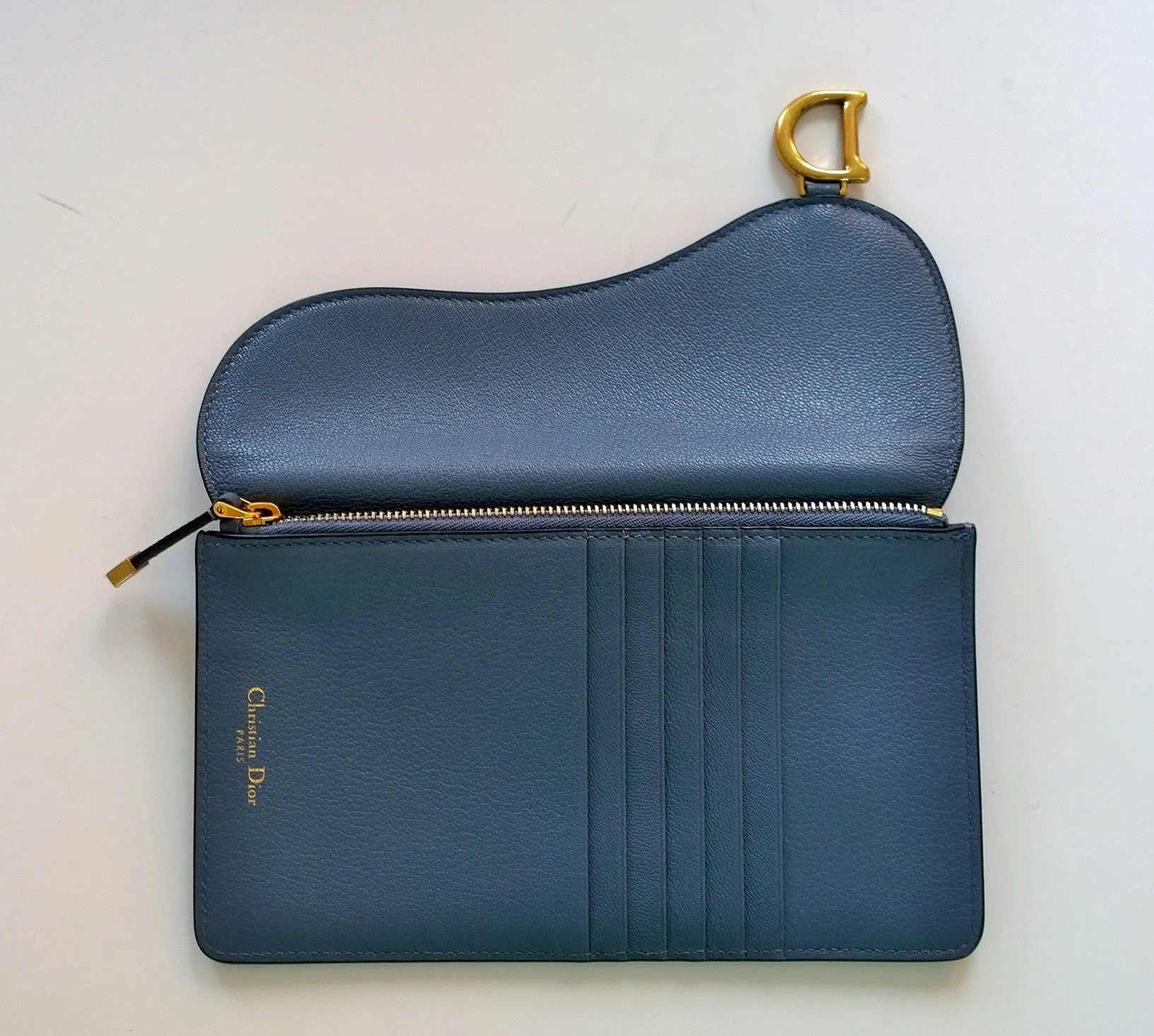 Christian Dior Saddle Long Wallet Clutch Pouch in Blue Leather