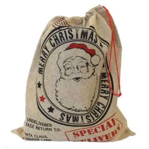 Christmas Hessian Style Santa Sack - Festive Holiday Gift Bag Storage Decoration