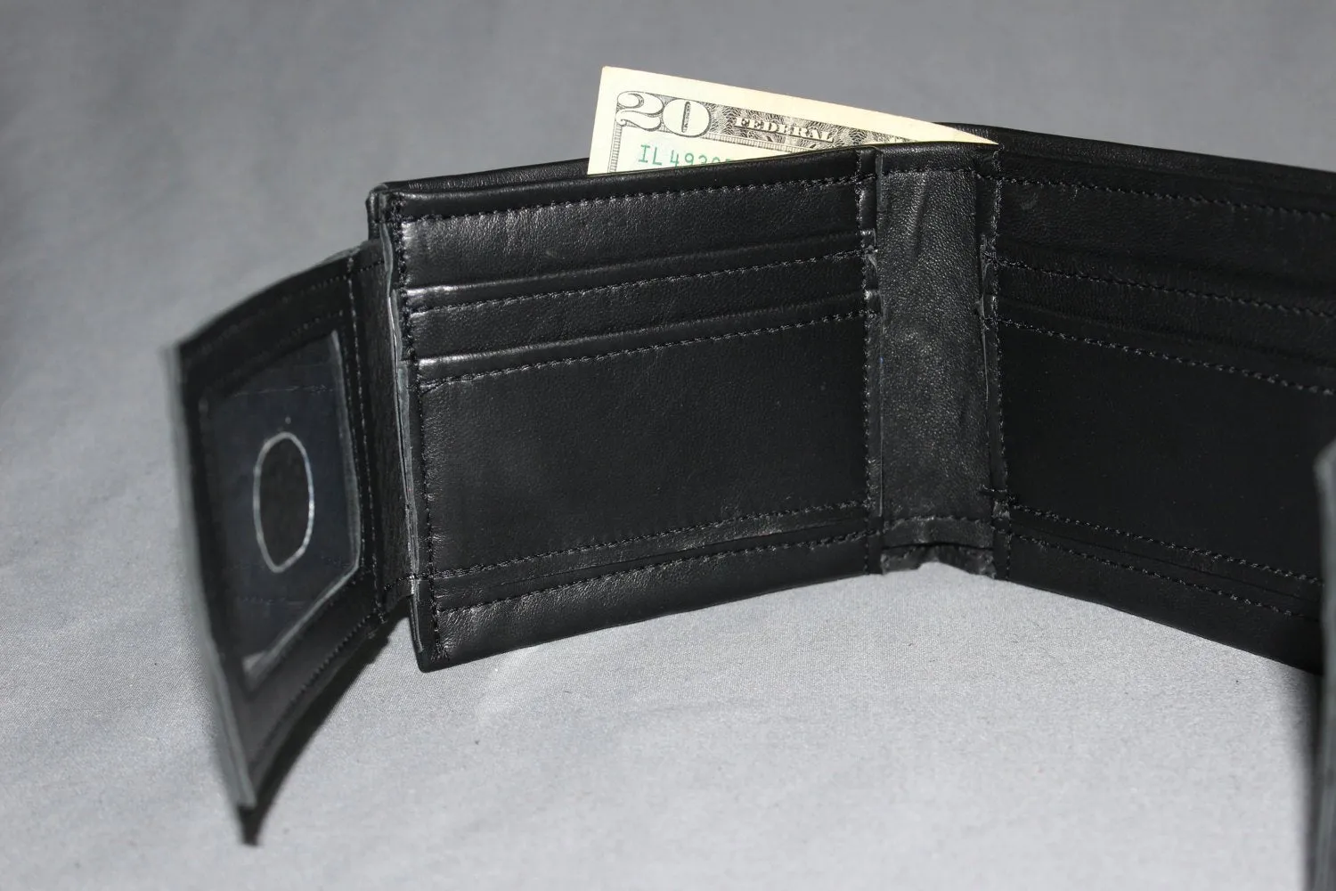 Classic Black Leather Wallet with Double ID flaps