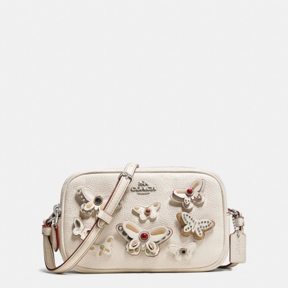 COACH CROSSBODY POUCH IN PEBBLE LEATHER WITH BUTTERFLY APPLIQUE