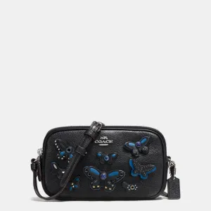 COACH CROSSBODY POUCH IN PEBBLE LEATHER WITH BUTTERFLY APPLIQUE