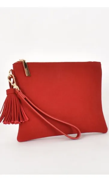 Delilah Faux Suede Clutch Red