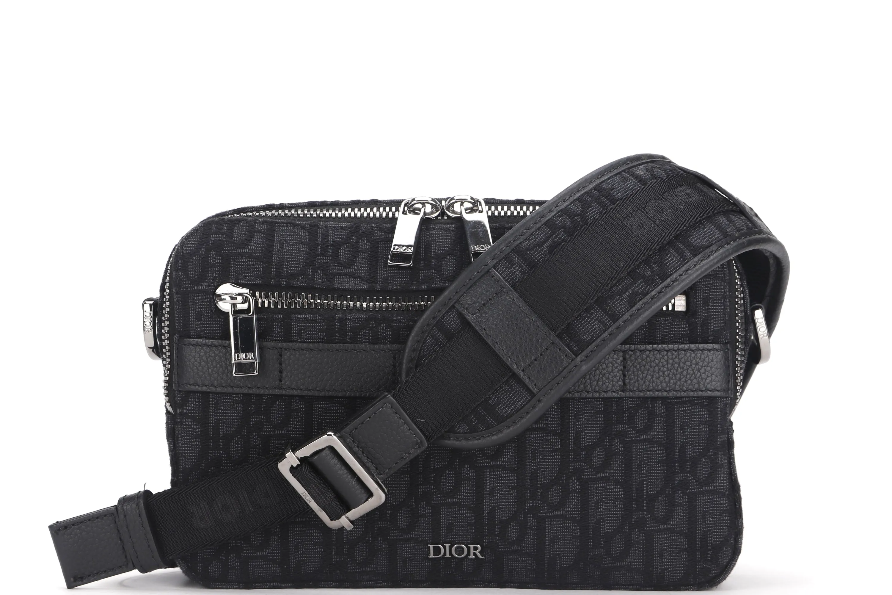 DIOR SAFARI MESSENGER (23-BO-1212) BLACK OBLIQUE JACQUARD SILVER HARDWARE, WITH STRAP, DUST COVER & BOX