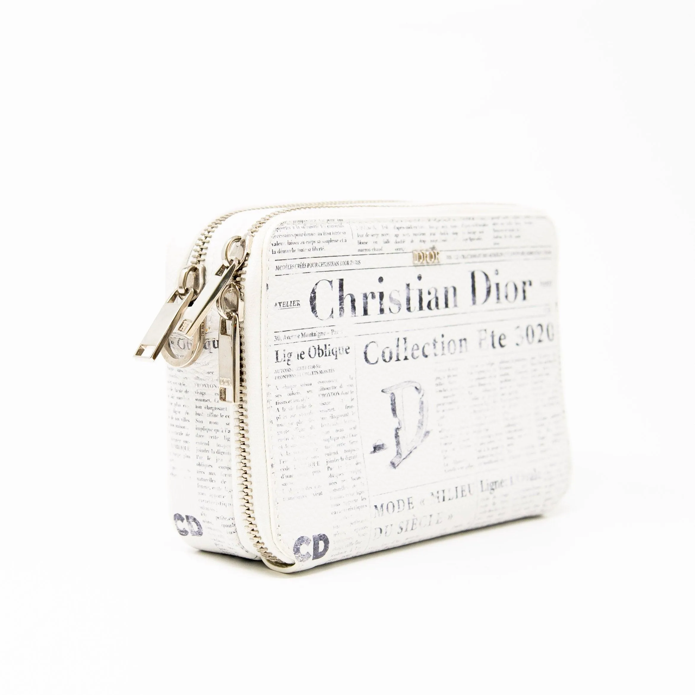 Dior White Double Zip Newspaper Pouch