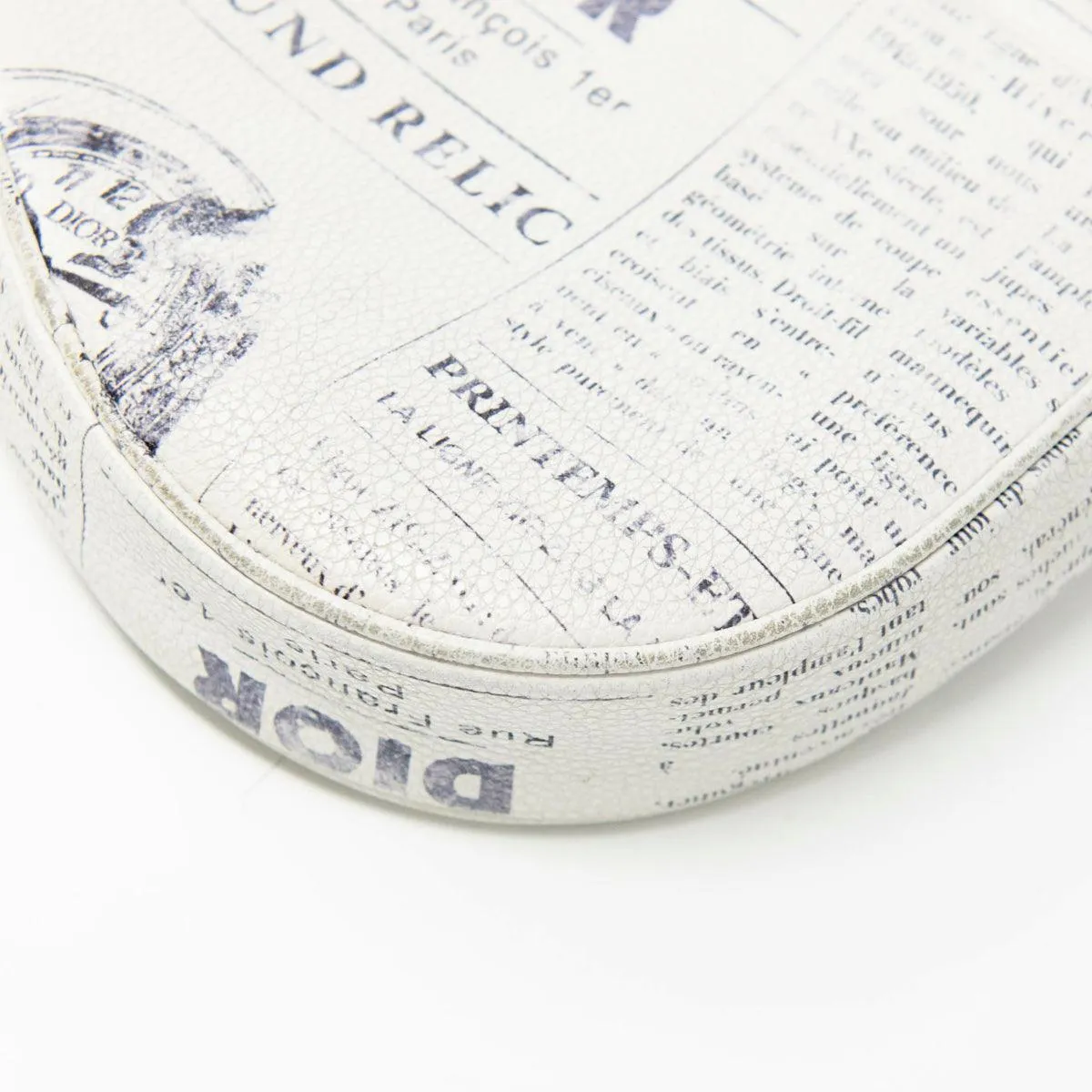 Dior White Newspaper Print Saddle Bag