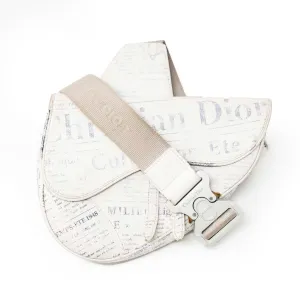 Dior White Newspaper Print Saddle Bag