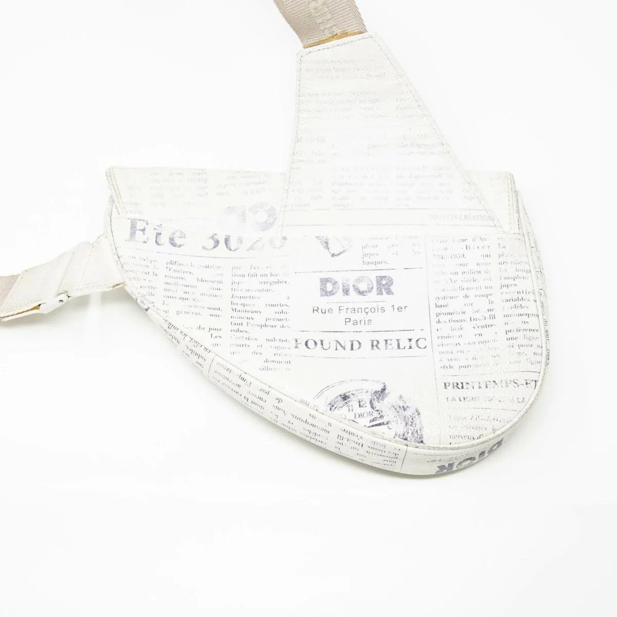 Dior White Newspaper Print Saddle Bag