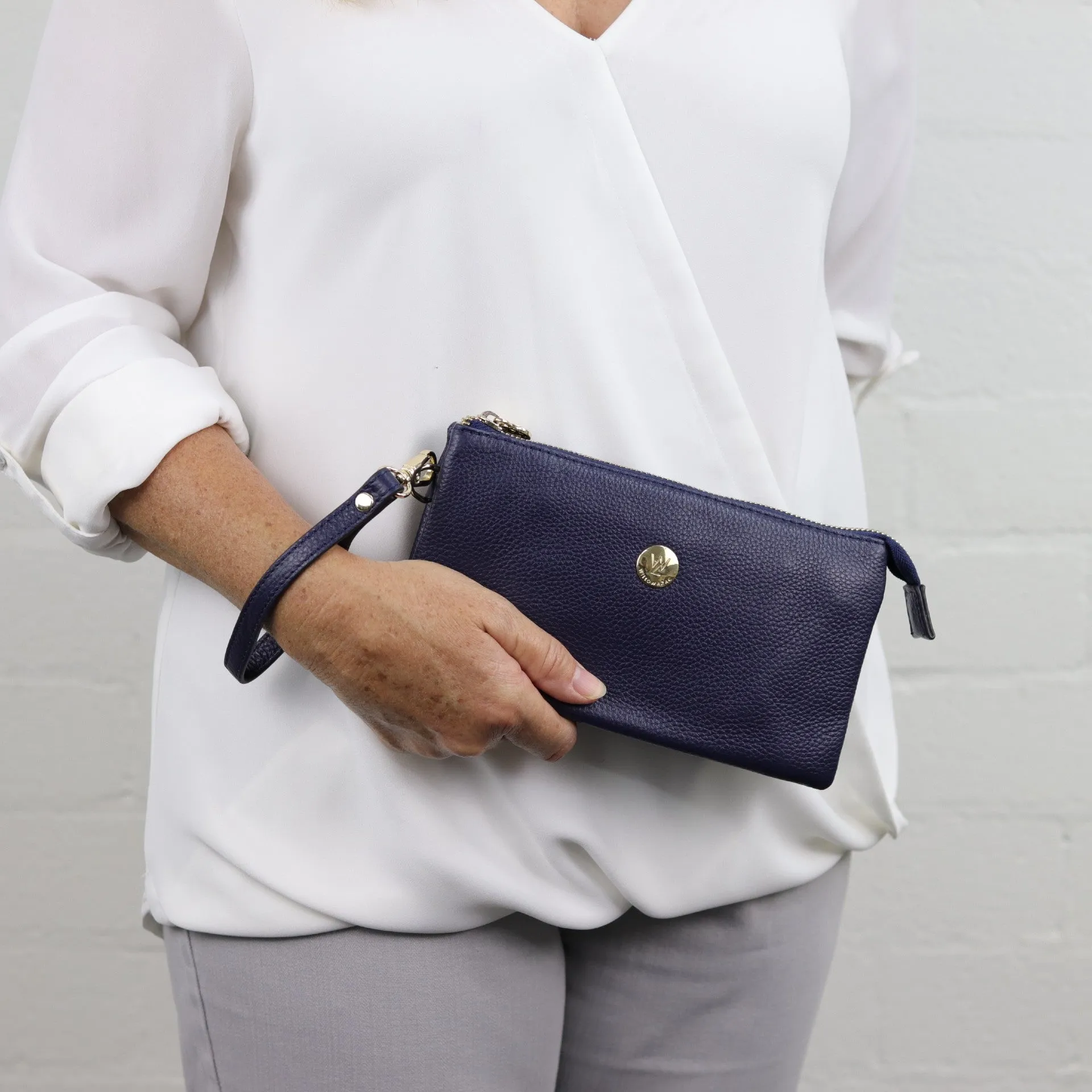 Evie pebbled leather clutch crossbody