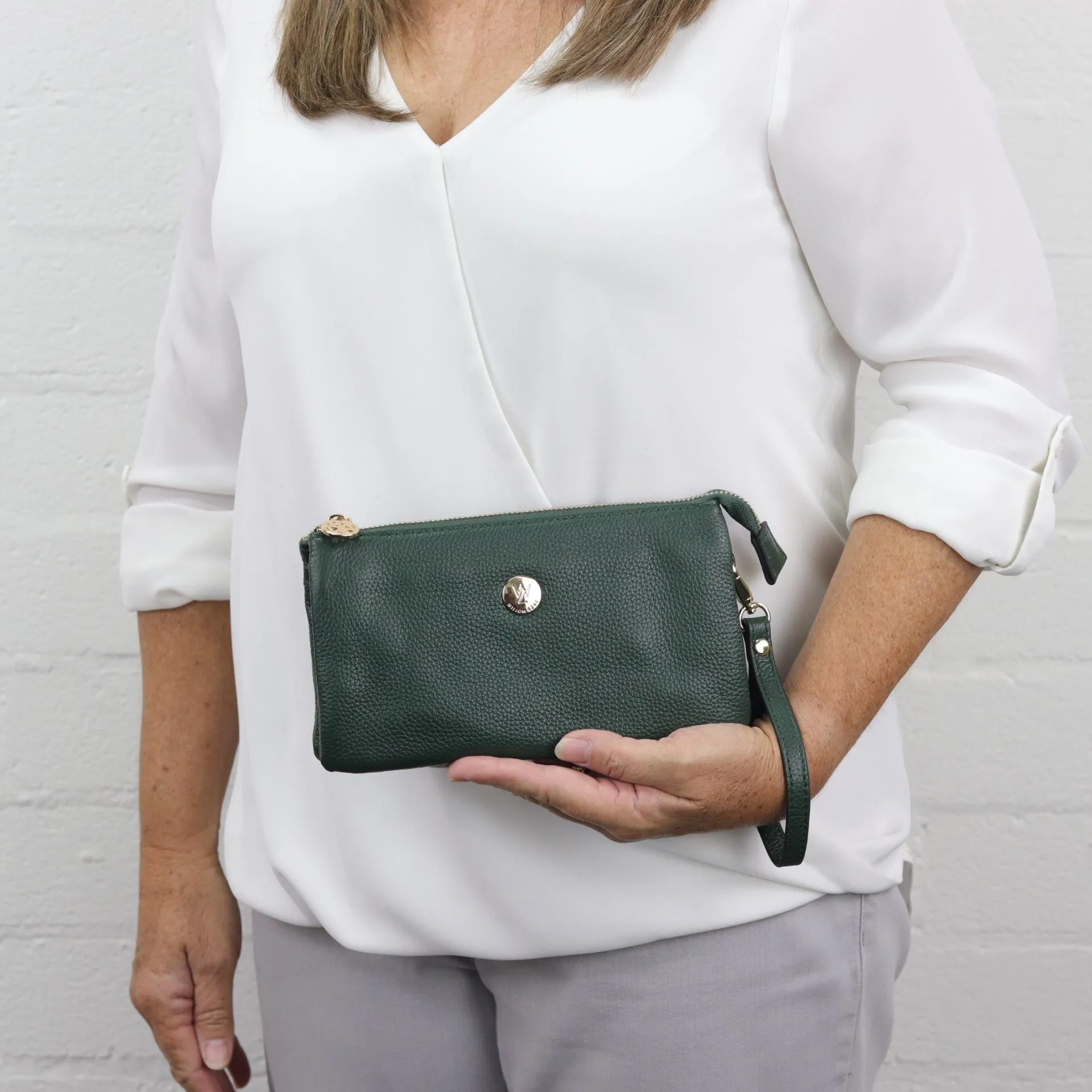 Evie pebbled leather clutch crossbody