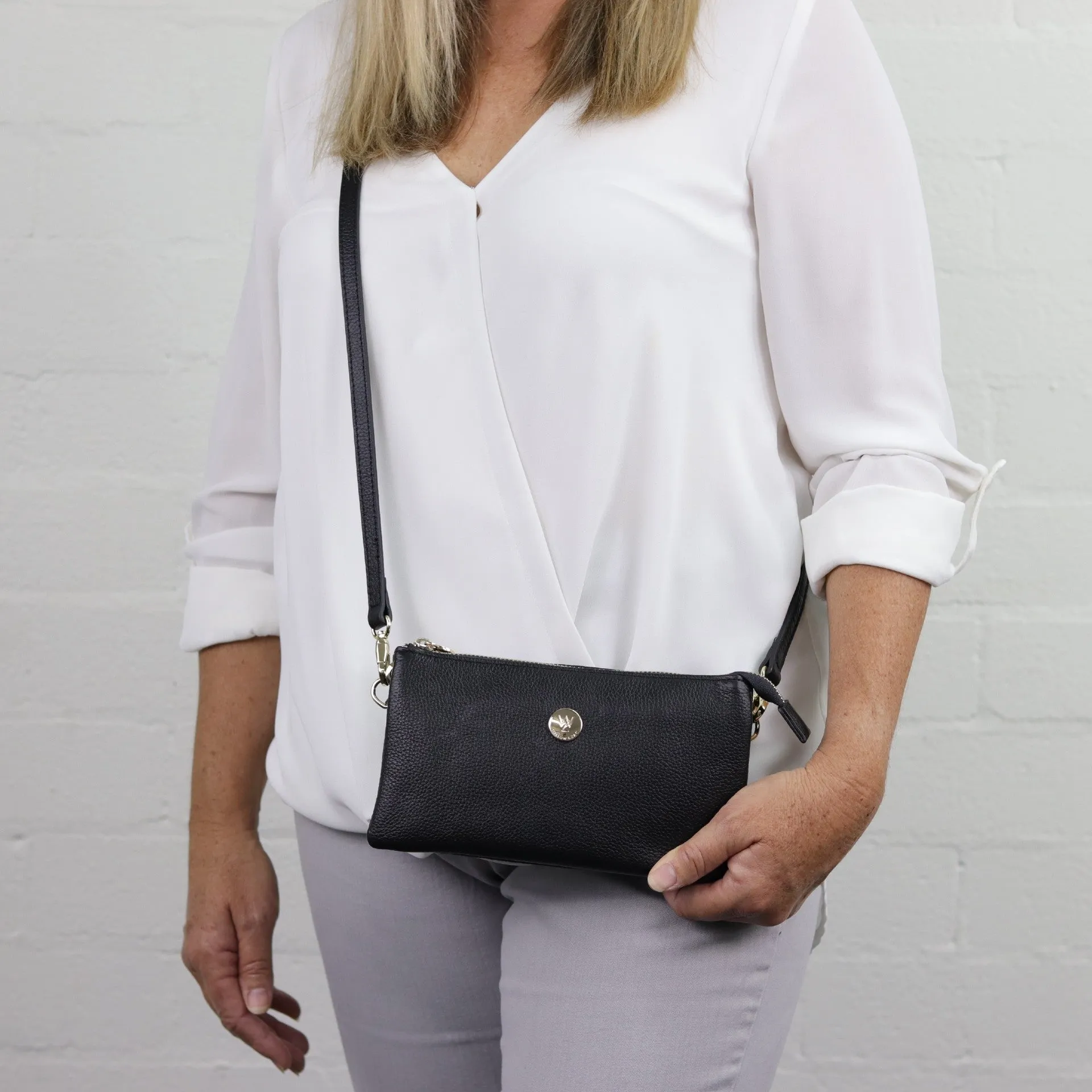 Evie pebbled leather clutch crossbody