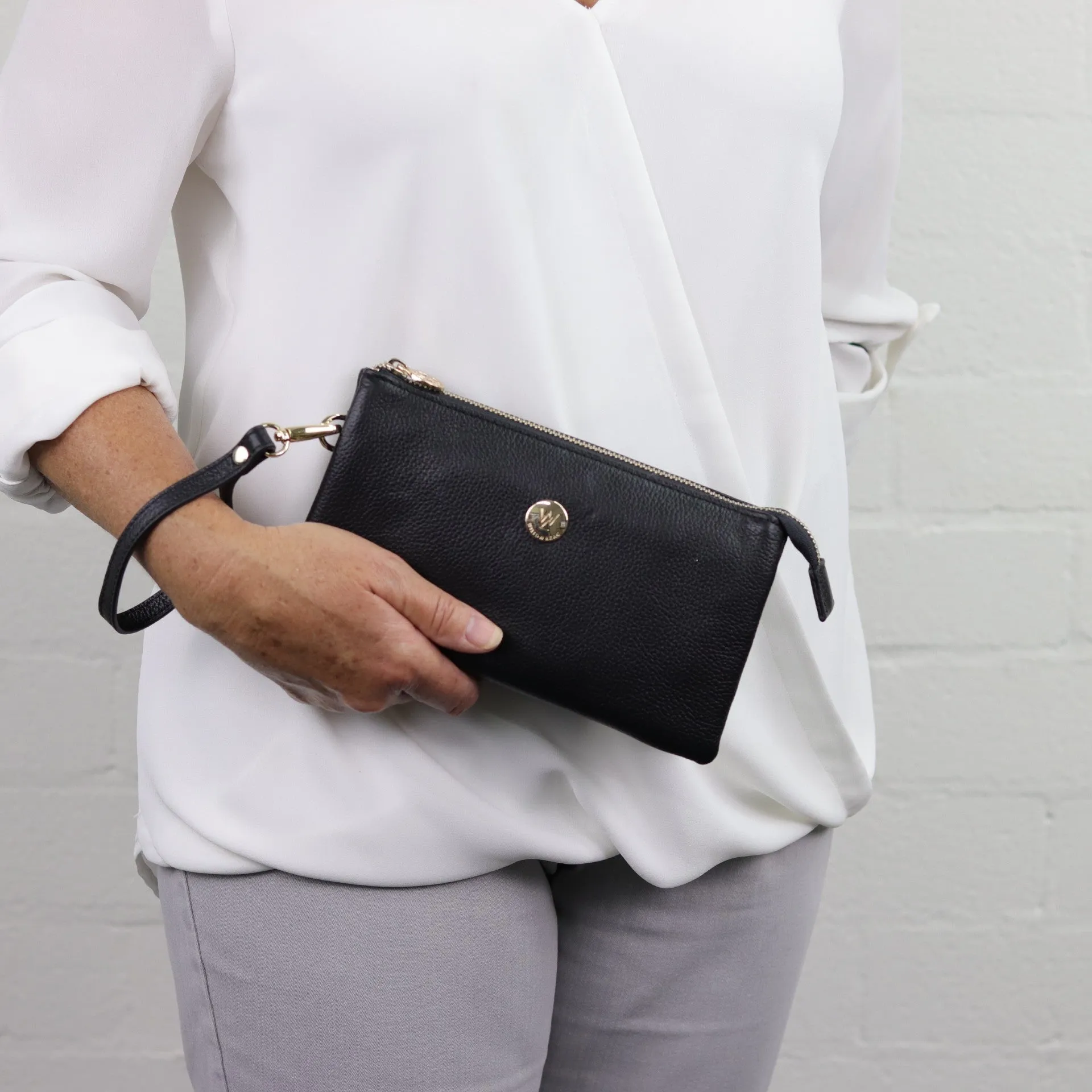 Evie pebbled leather clutch crossbody