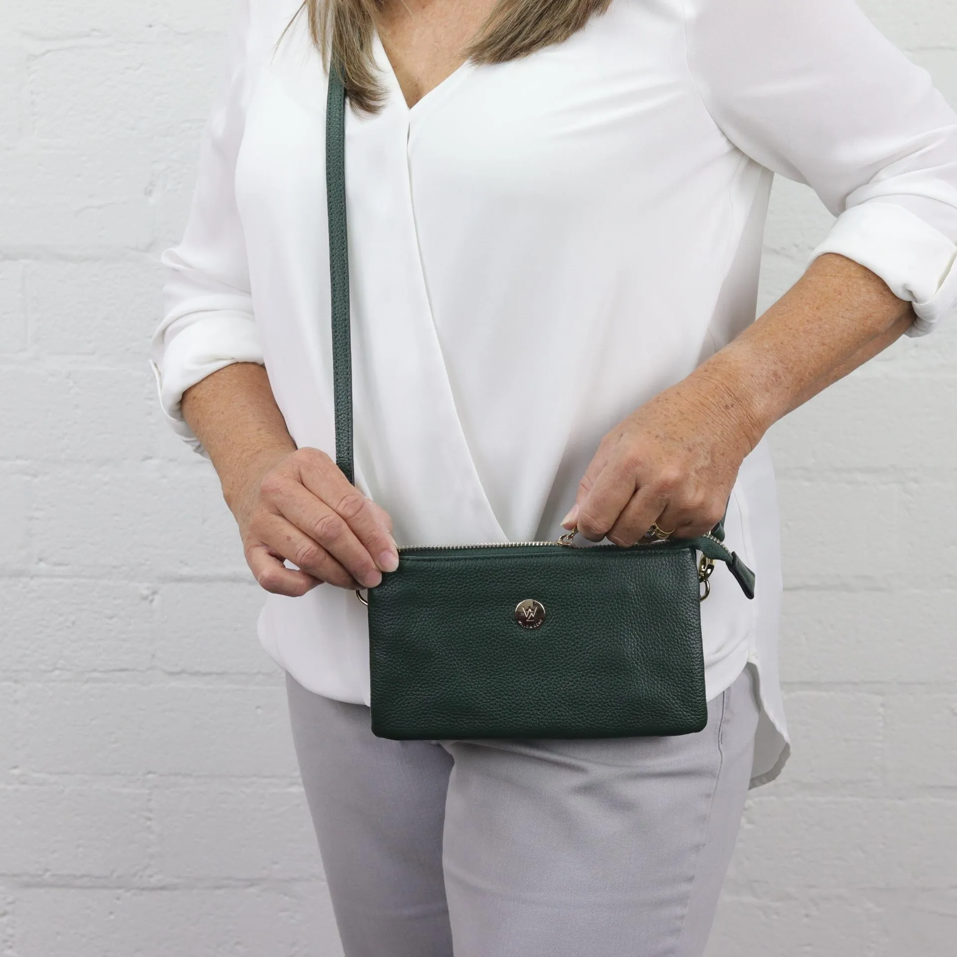 Evie pebbled leather clutch crossbody