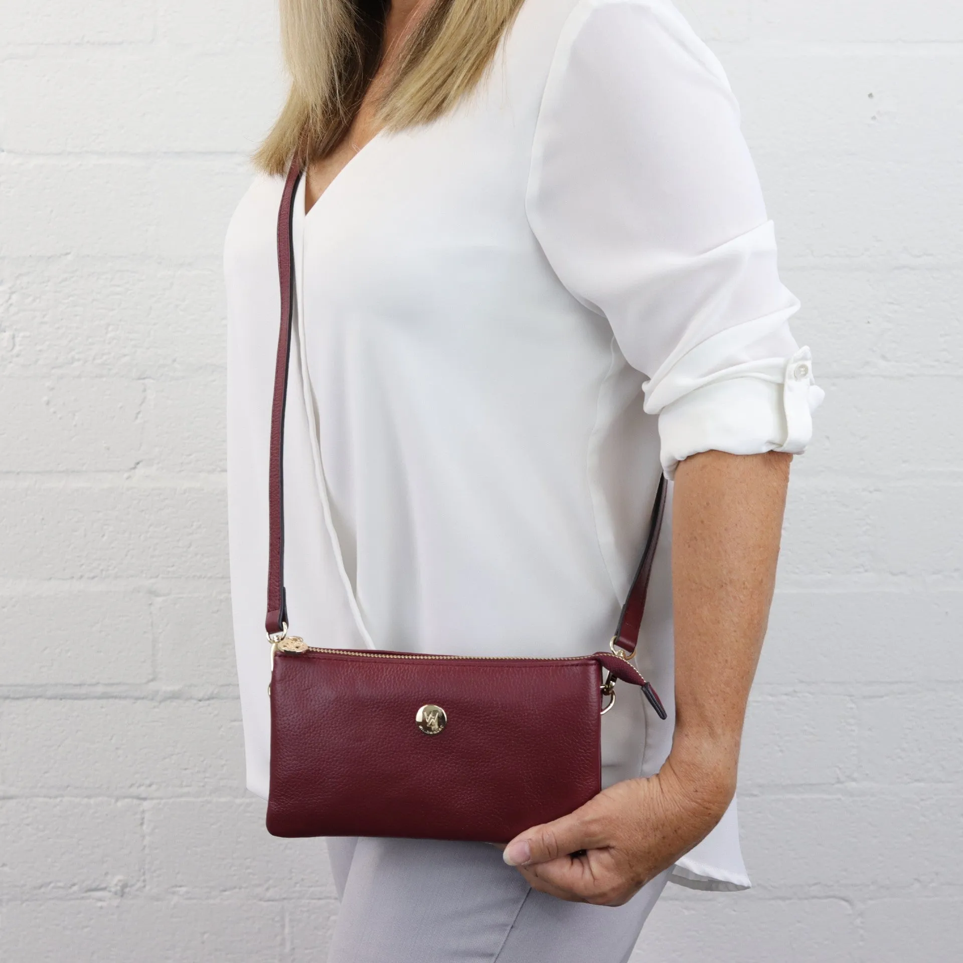 Evie pebbled leather clutch crossbody