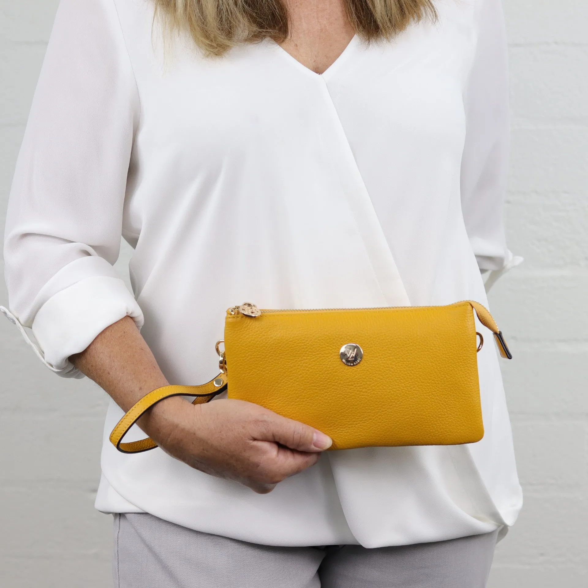 Evie pebbled leather clutch crossbody