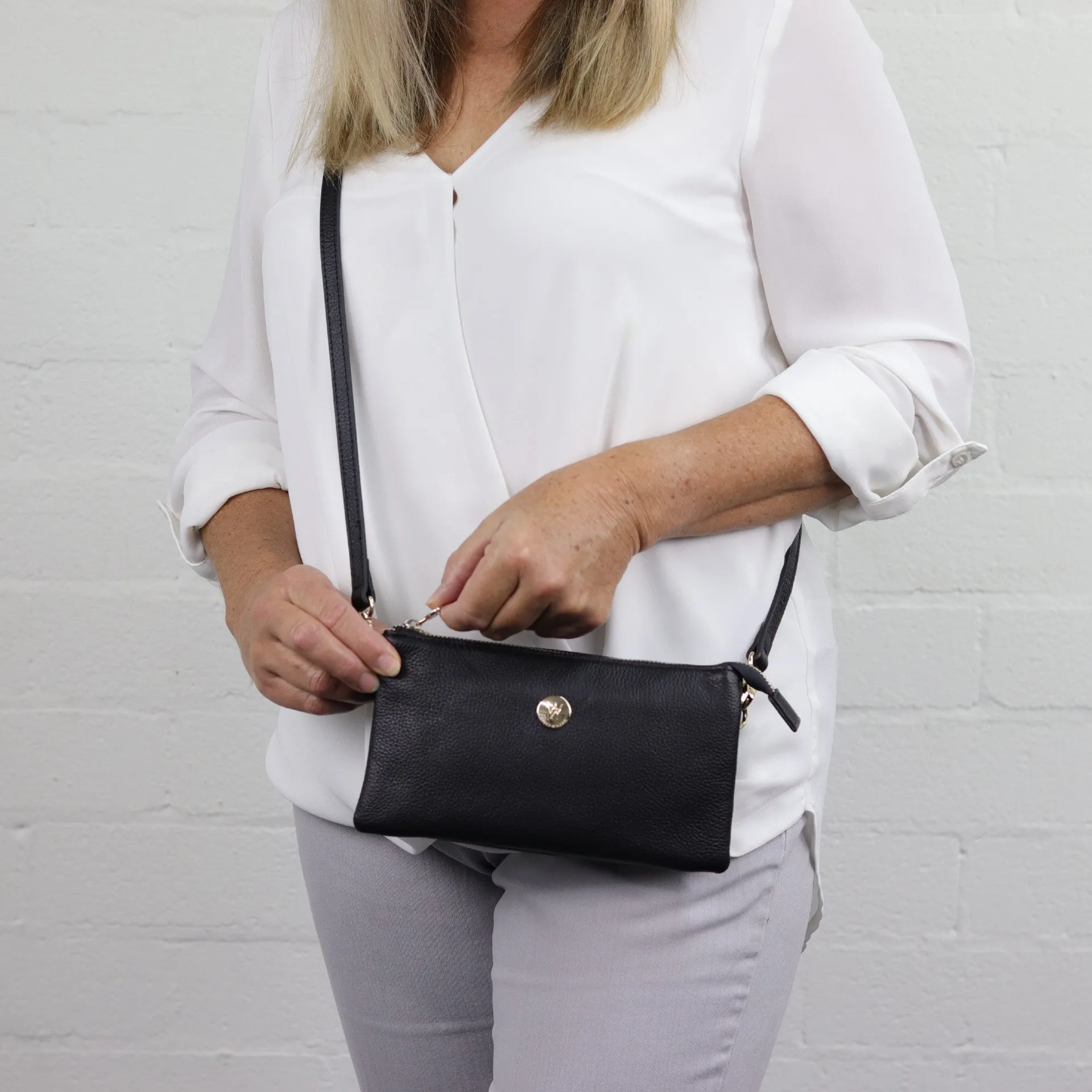 Evie pebbled leather clutch crossbody