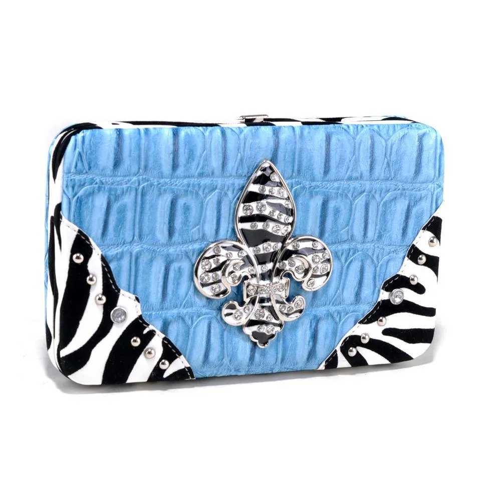 Fashion Embossed Wallet with Zebra Trim and Rhinestone